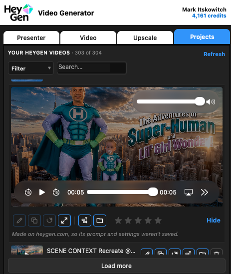 HeyGen panel in Adobe Premiere: Projects tab with video preview
